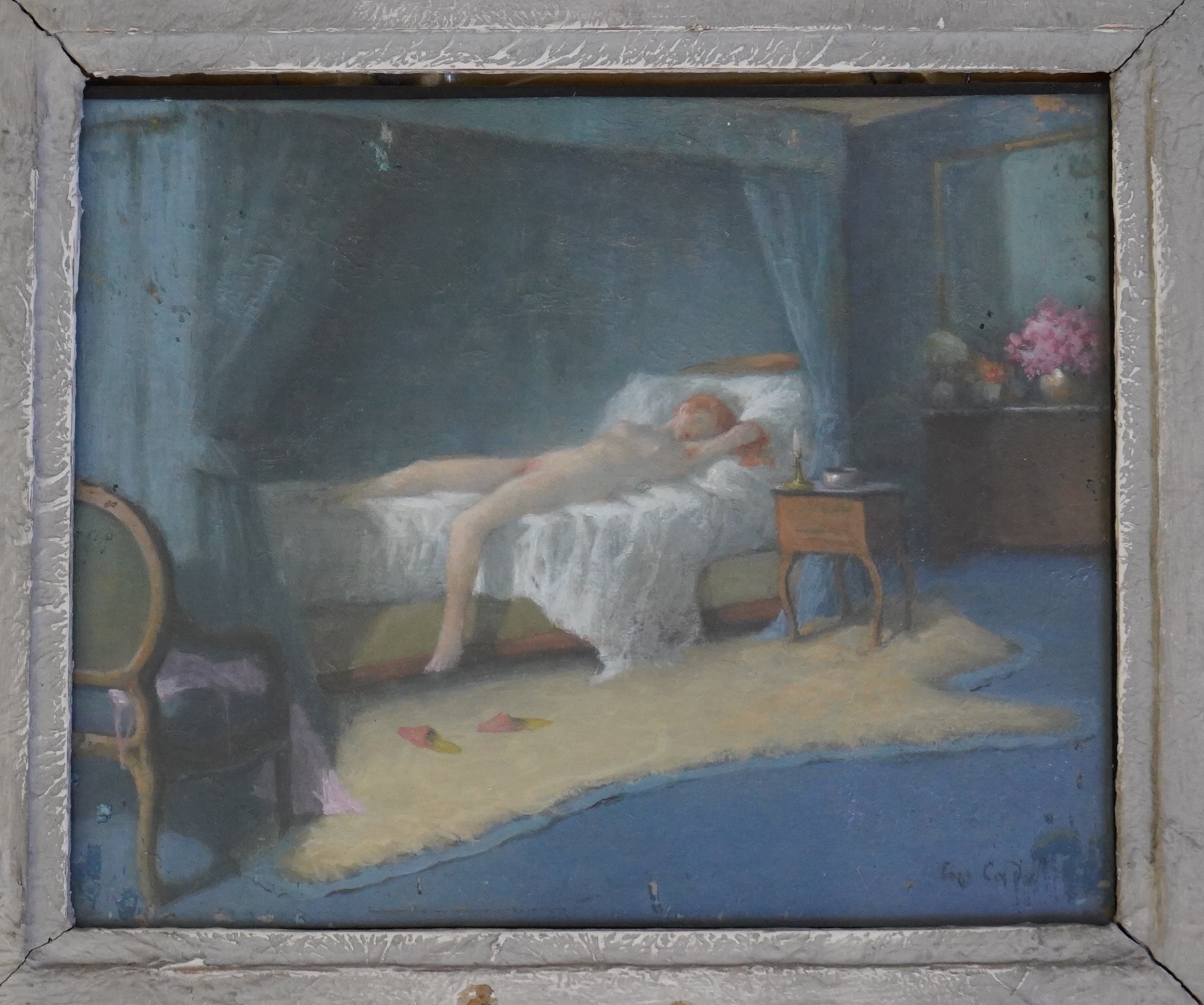 Eugène Cadel (French, 1862-1941), La Chambre Bleu and La Chambre Rose, oil on panel (2), 22 x 26cm